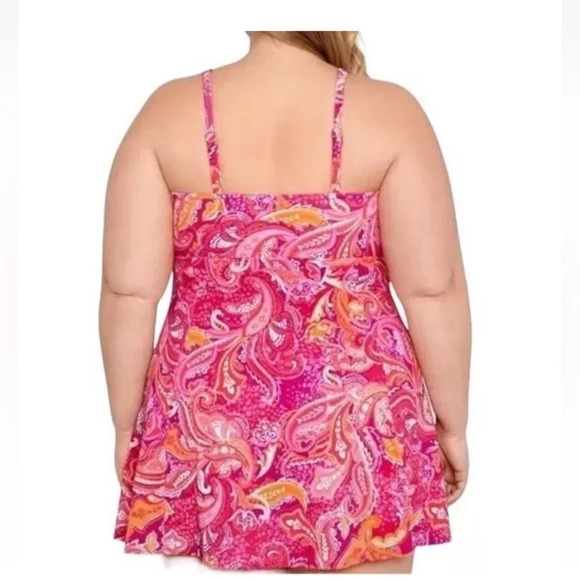 SWIM SOLUTIONS Tummy Control Bow Front Swim Dress Swimsuit Pink Size 8 - Picture 2 of 9